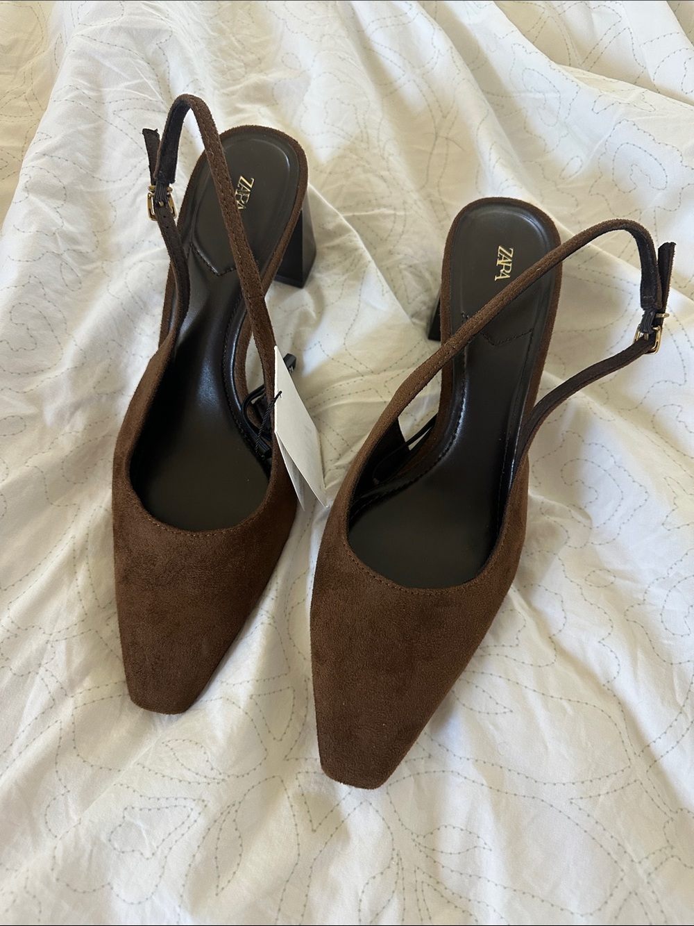 Zara Brown Suede Pointed Slingback Block Heels